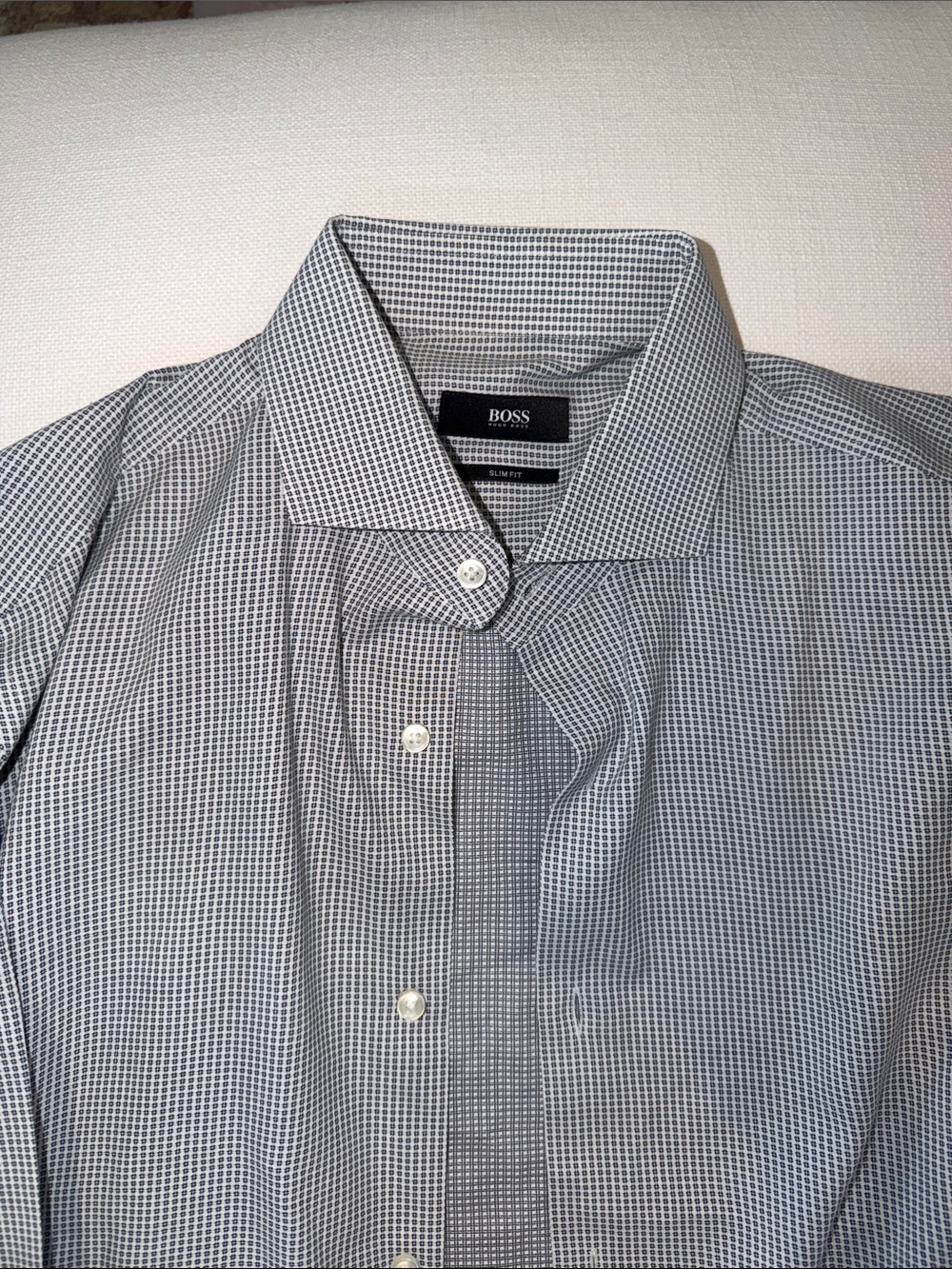 BOSS Men's Black & White Micro-Check Dress Shirt